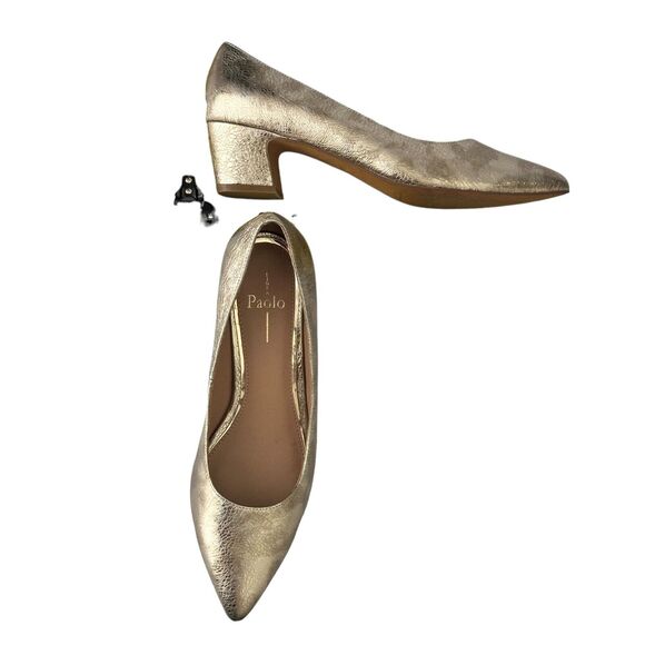 Linea Paolo Pump 10M Silver Metallic Leather Pointed Toe Block High Heels Crack - Picture 3 of 11